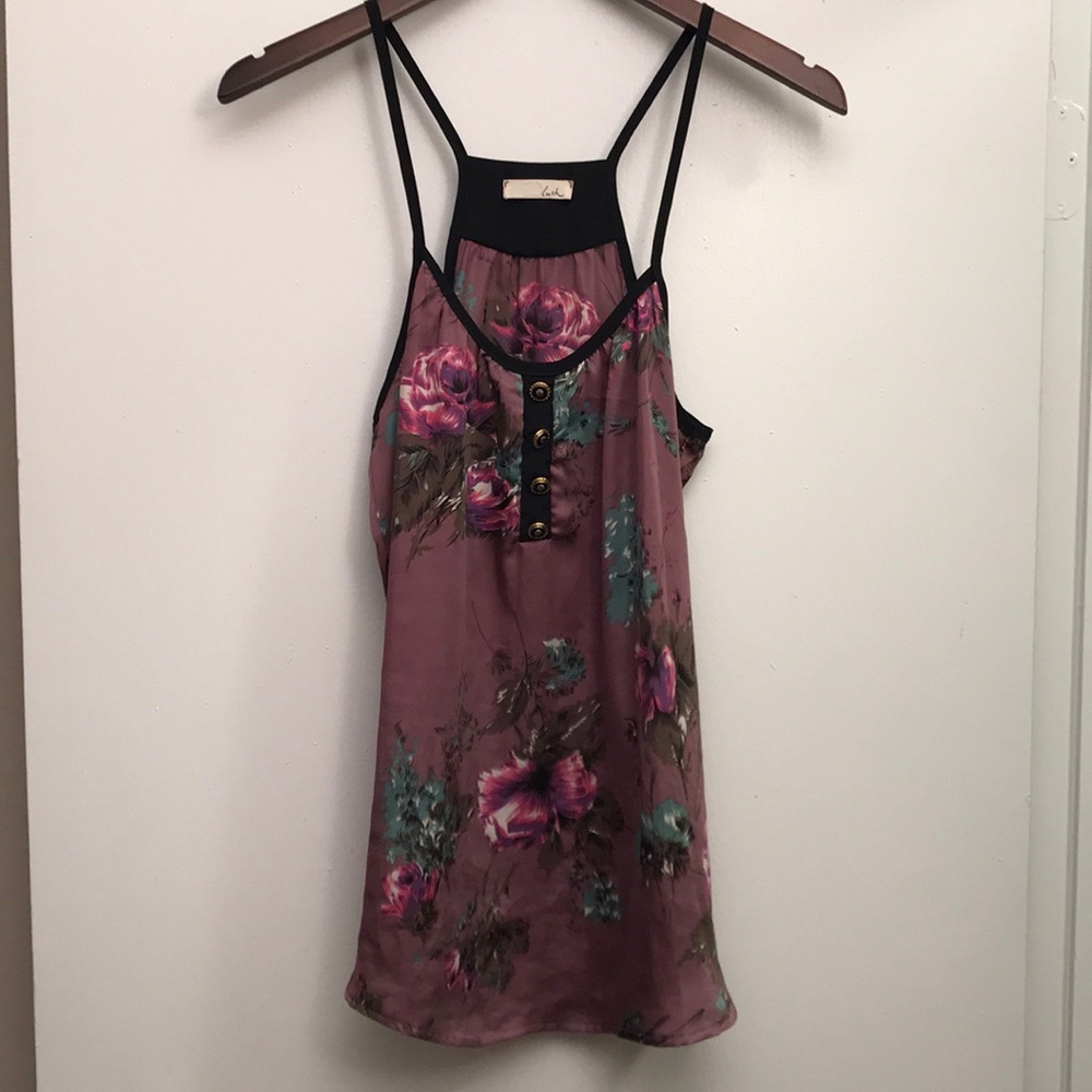 Lush Floral Women’s Tank Top with Accent Buttons
